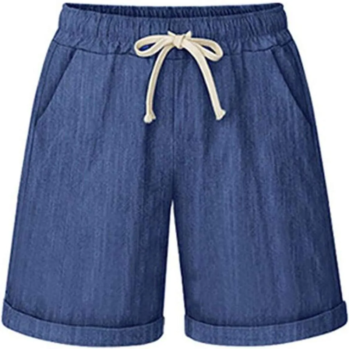 HOW'ON Women's Elastic Waist Casual Comfy Cotton Beach Shorts with Drawstring