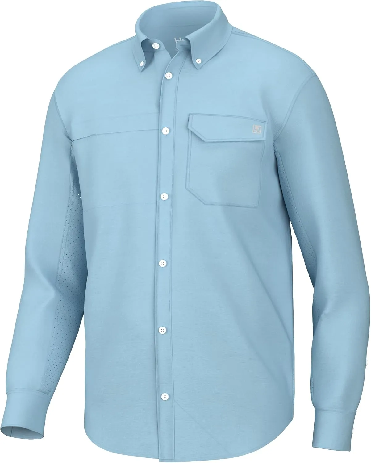 HUK Men's Tide Point Solid Long Sleeve Shirt, Button