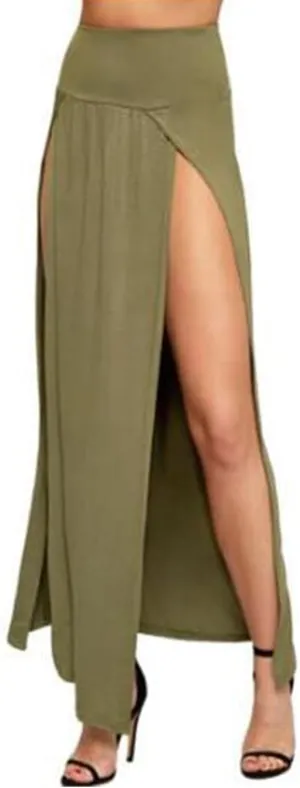 JiXiang Women's Maxi Skirt Sexy High Waisted Double Slits Open Long Dress Flowy Beach Swimsuit Cover Up Bikini Skirt
