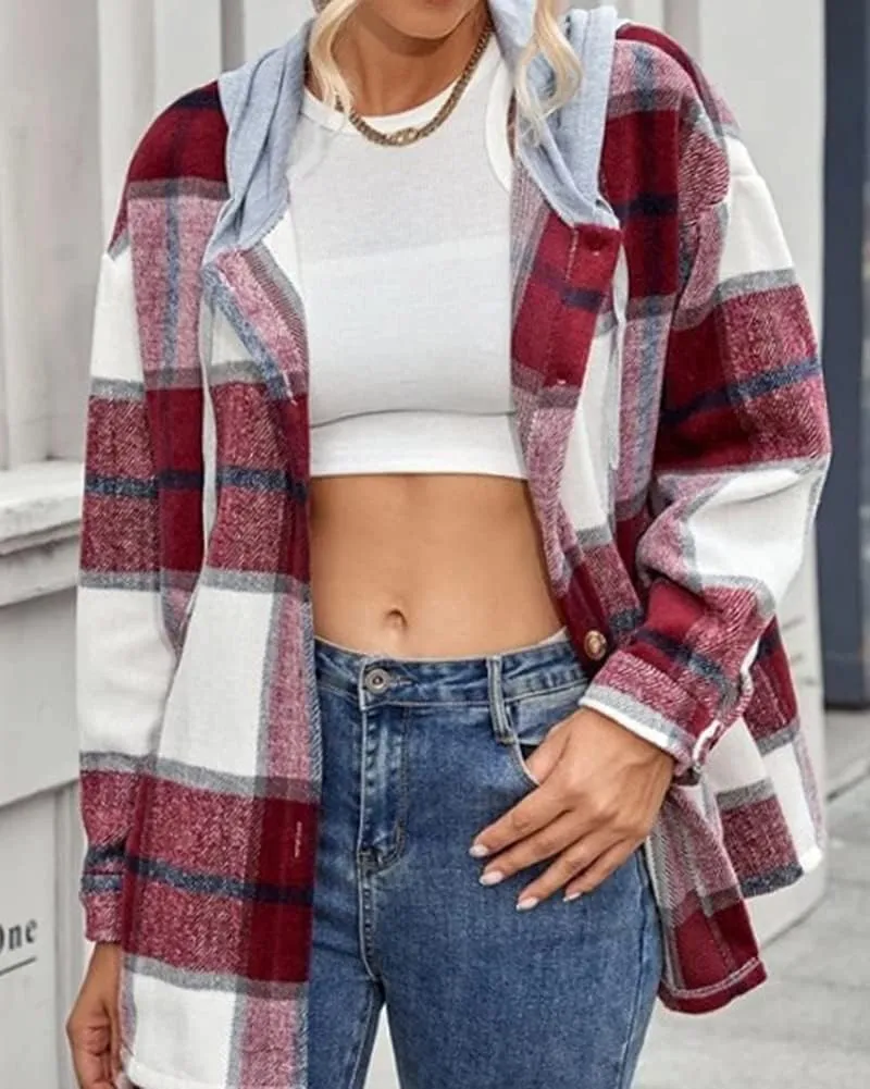 Kedera Womens Oversize Hoodie Plaid Flannel Shirt Long Sleeve Boyfriend Sweatshirt Shacket Jackets Coats