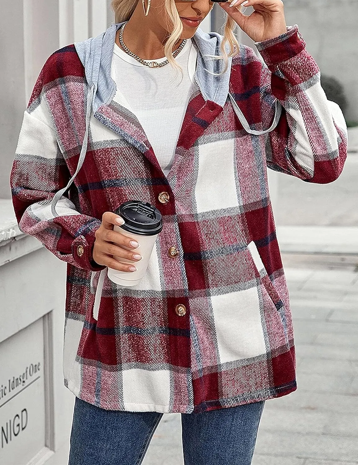 Kedera Womens Oversize Hoodie Plaid Flannel Shirt Long Sleeve Boyfriend Sweatshirt Shacket Jackets Coats