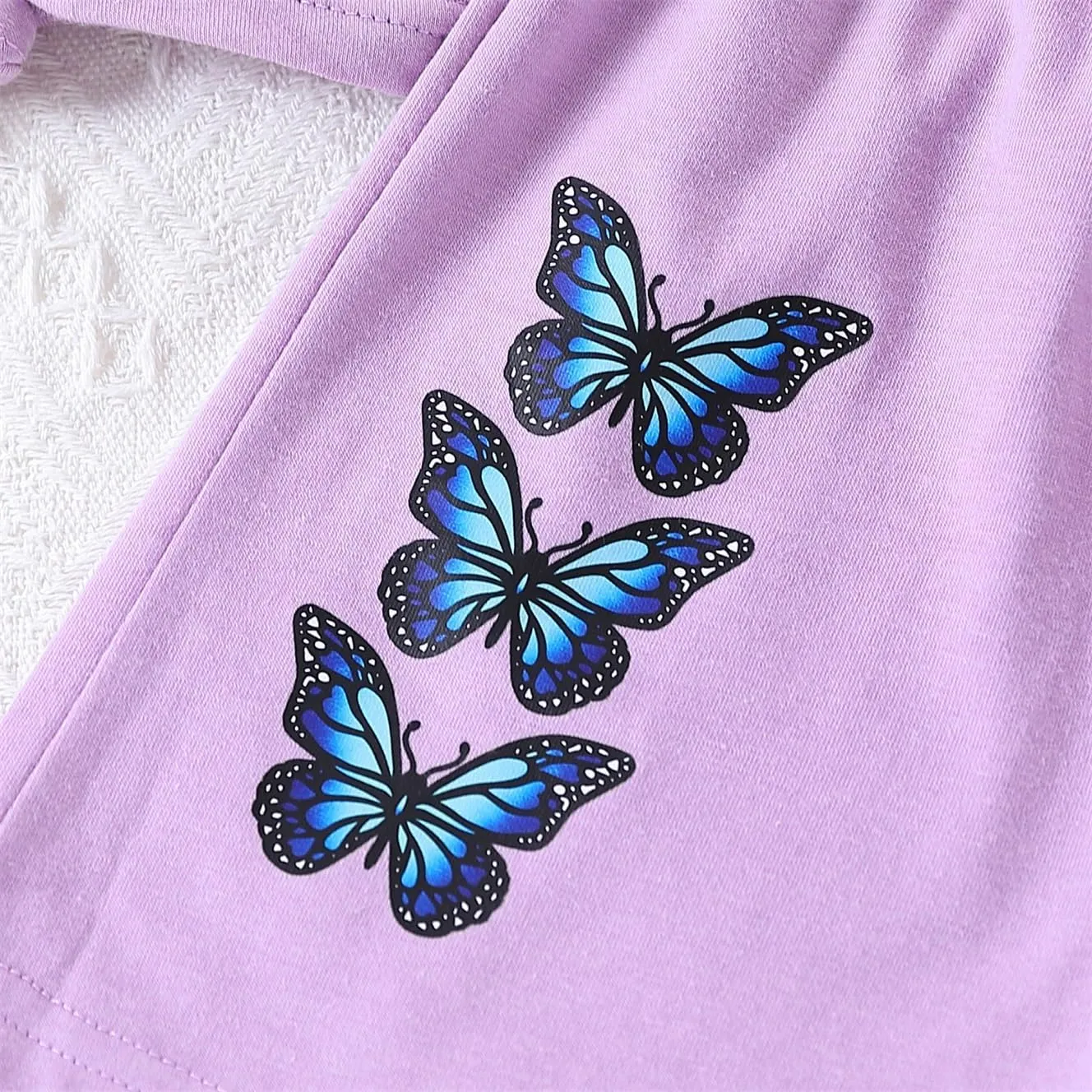 Kid Toddler Girl Butterfly Printed Short Sleeve T-Shirt   Waist Shorts Set 2PC Clothing For Summer
