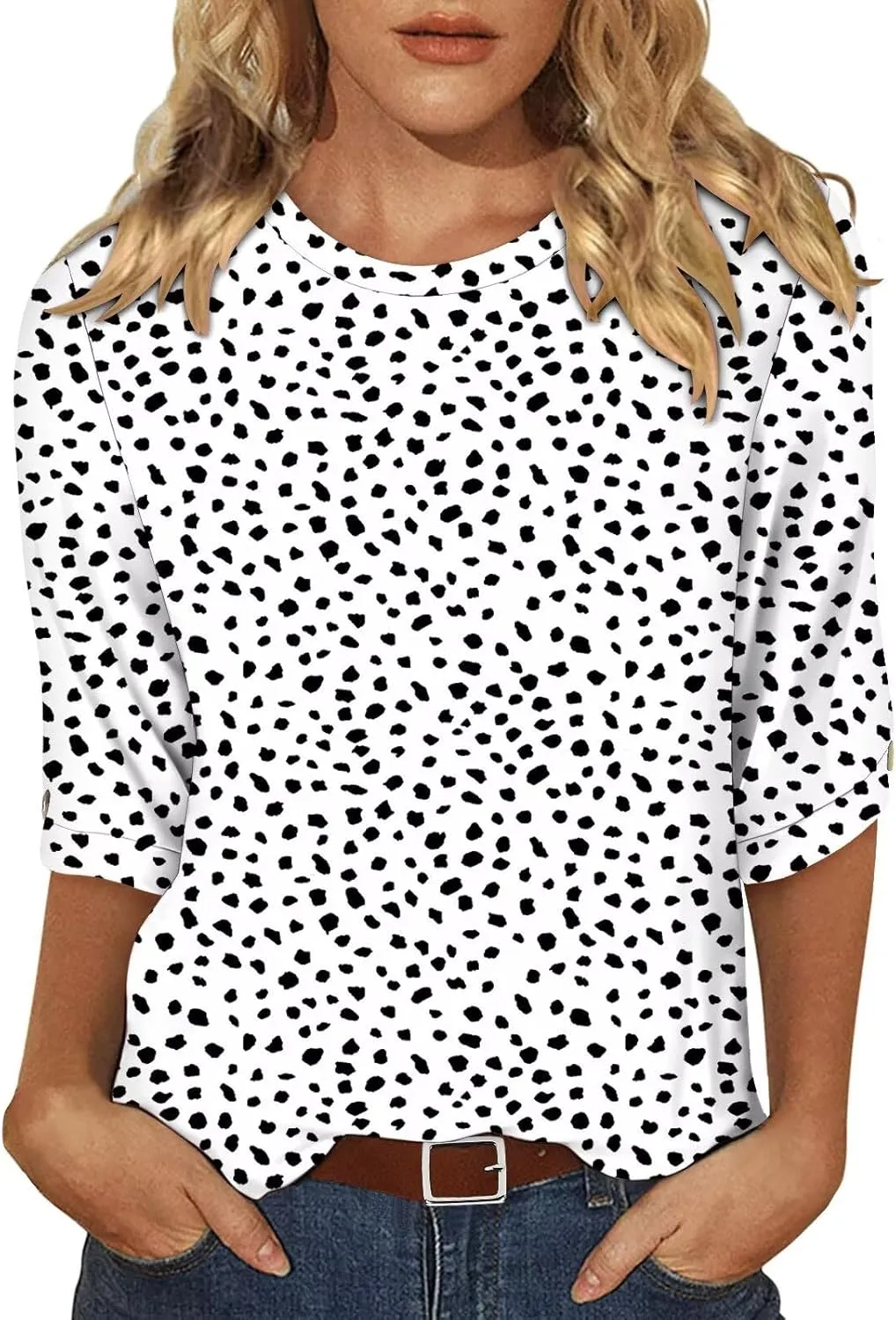 KISSMODA Women's Casual 3/4 Sleeve T-Shirts 2025 V-Neck Tunic Tops Cute Tees Blouses Loose Fit Business Work Tee Top