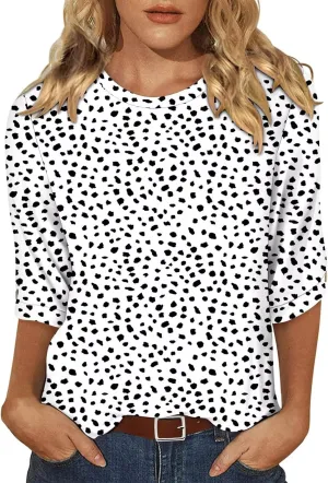 KISSMODA Women's Casual 3/4 Sleeve T-Shirts 2025 V-Neck Tunic Tops Cute Tees Blouses Loose Fit Business Work Tee Top
