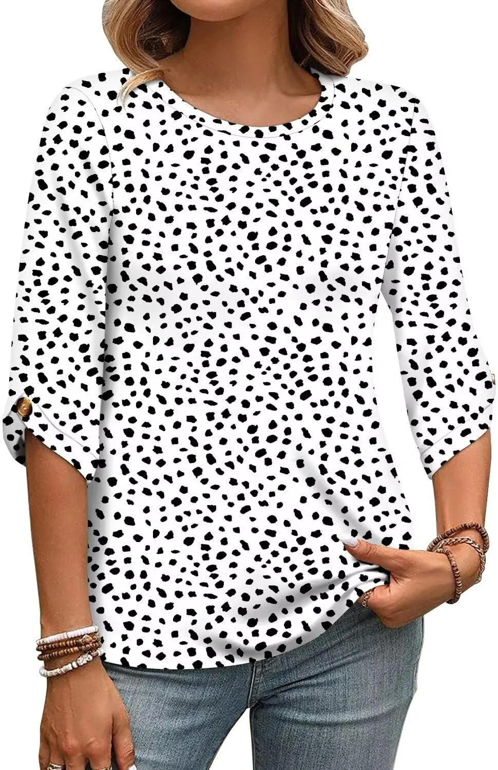 KISSMODA Women's Casual 3/4 Sleeve T-Shirts 2025 V-Neck Tunic Tops Cute Tees Blouses Loose Fit Business Work Tee Top
