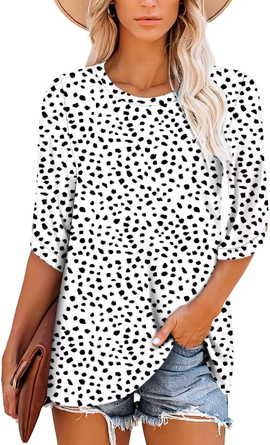 KISSMODA Women's Casual 3/4 Sleeve T-Shirts 2025 V-Neck Tunic Tops Cute Tees Blouses Loose Fit Business Work Tee Top
