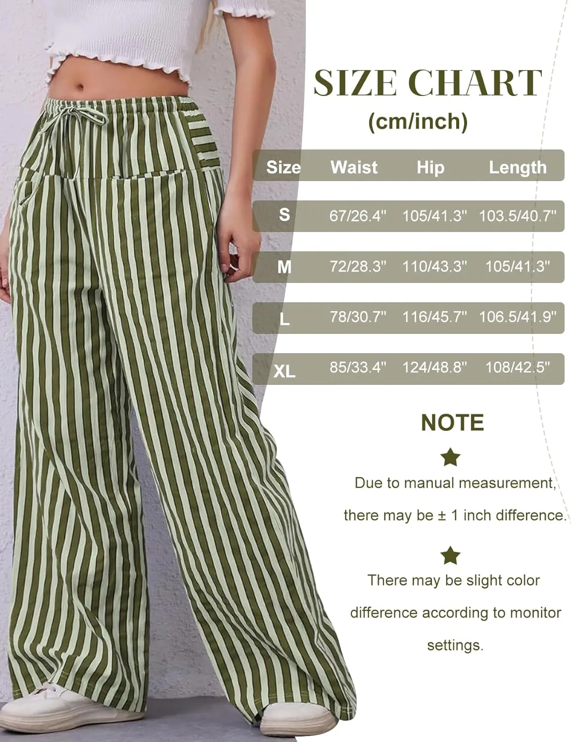 Kissonic Women Striped Pants Casual Drawstring Wide Leg Trousers Loose Lounge Pajama Pants with Pockets
