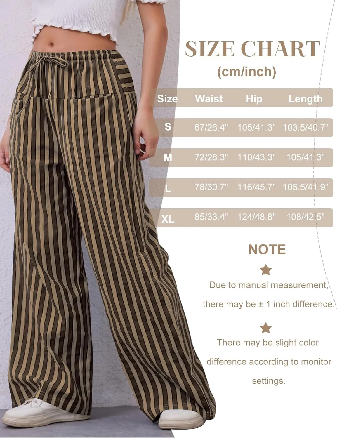 Kissonic Women Striped Pants Casual Drawstring Wide Leg Trousers Loose Lounge Pajama Pants with Pockets