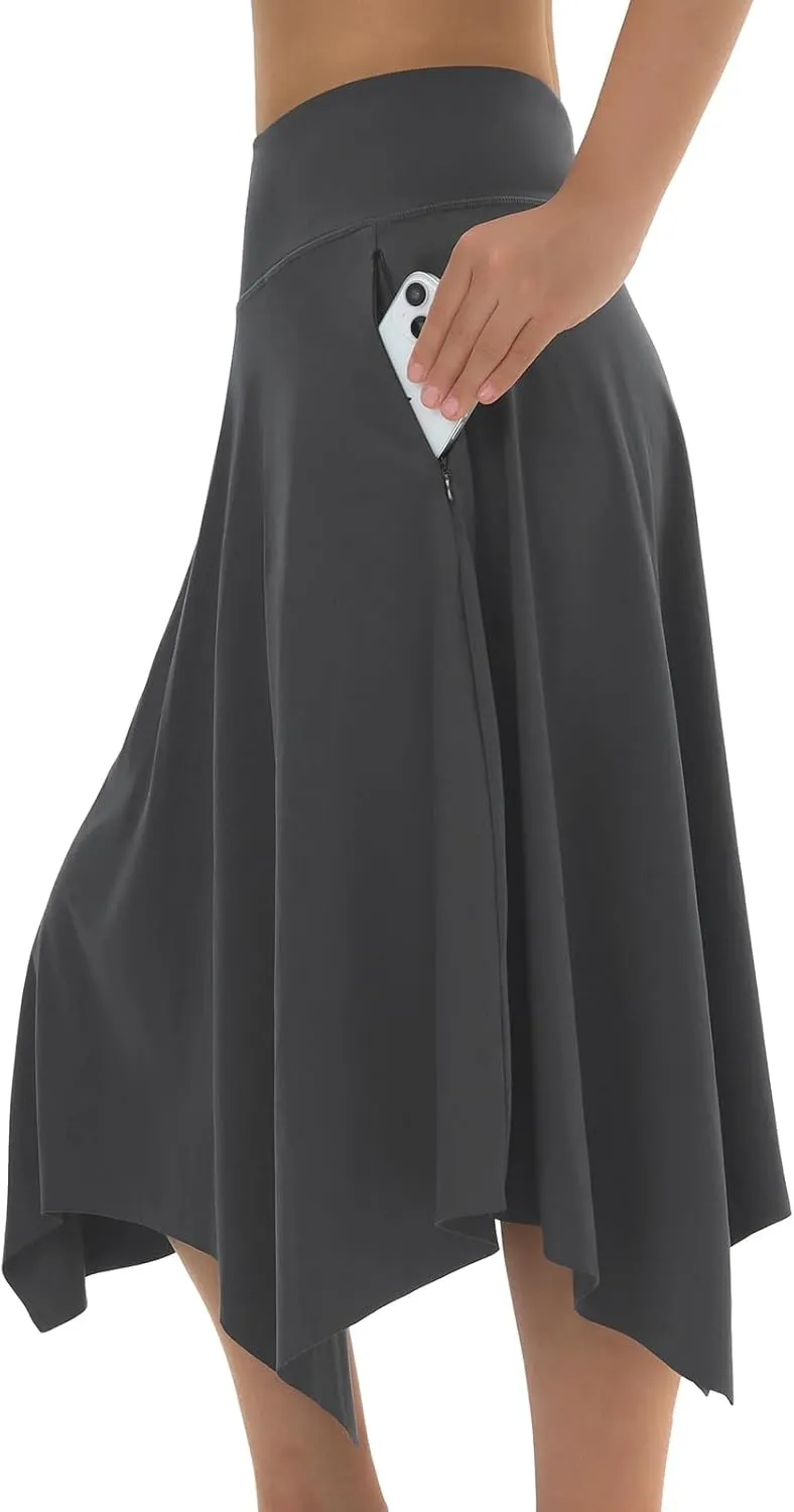Knee Length Skorts Skirts for Women with Pockets High Waisted Athletic Skorts Womens Modest Midi Skirts Plus Size