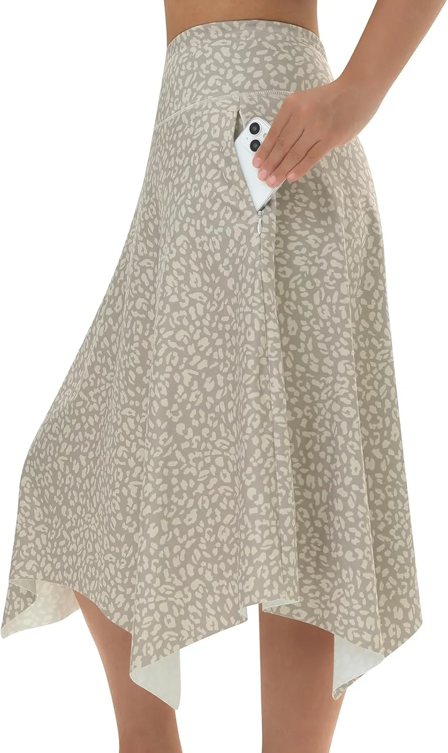 Knee Length Skorts Skirts for Women with Pockets High Waisted Athletic Skorts Womens Modest Midi Skirts Plus Size