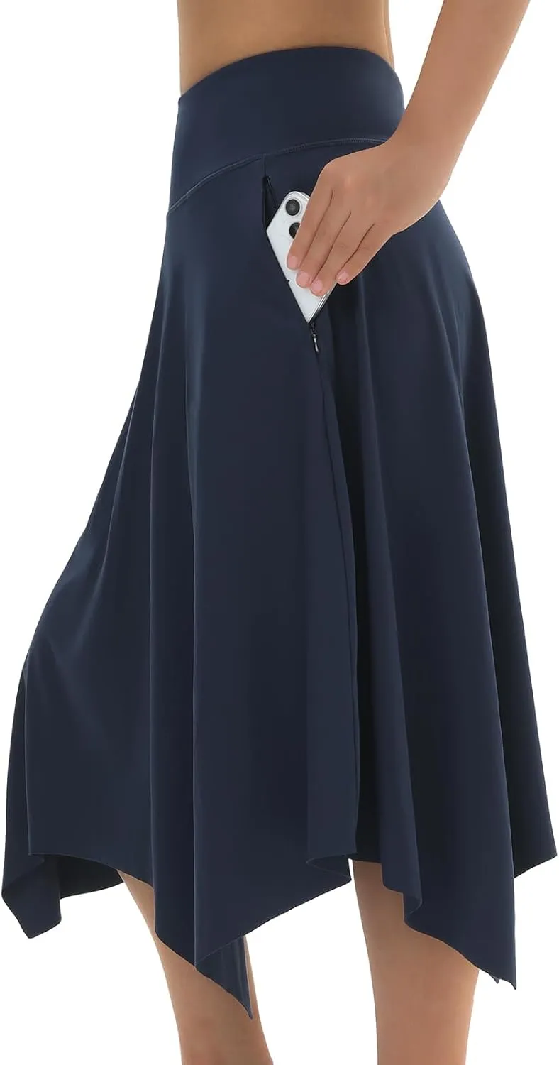 Knee Length Skorts Skirts for Women with Pockets High Waisted Athletic Skorts Womens Modest Midi Skirts Plus Size