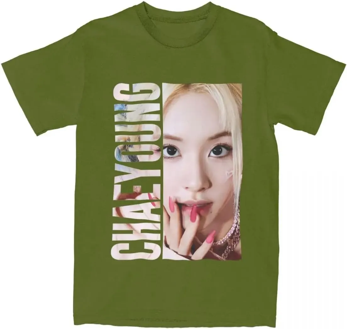 Kpop CHAEYOUNG Twice Rapper Merch T-Shirt  100% Organic US Cotton Unisex Summer Top, Novelty Tee for Men & Women Army Green/M