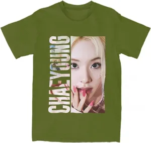 Kpop CHAEYOUNG Twice Rapper Merch T-Shirt  100% Organic US Cotton Unisex Summer Top, Novelty Tee for Men & Women Army Green/M