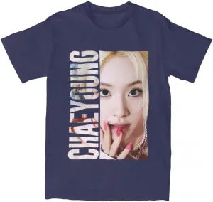 Kpop CHAEYOUNG Twice Rapper Merch T-Shirt  100% Organic US Cotton Unisex Summer Top, Novelty Tee for Men & Women Navy Blue/XXL