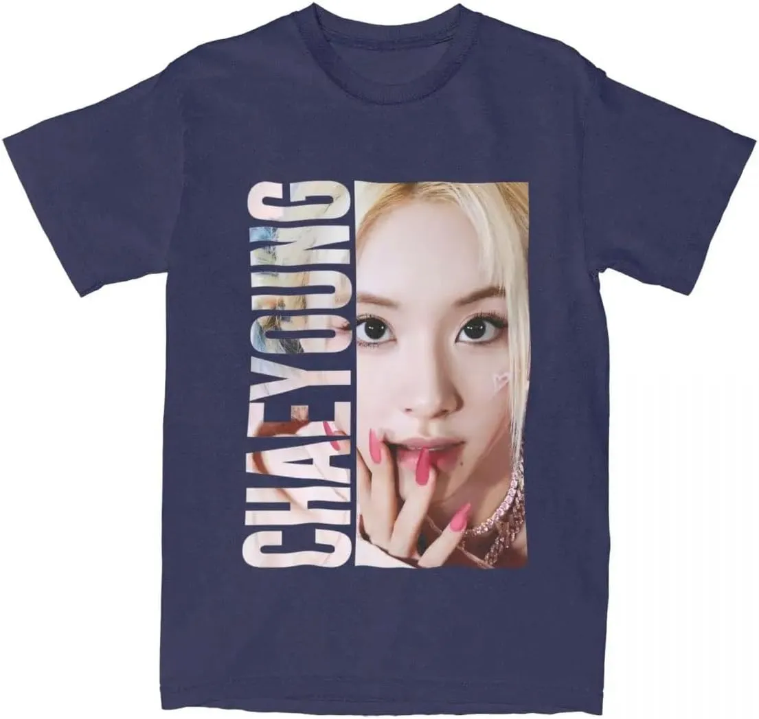 Kpop CHAEYOUNG Twice Rapper Merch T-Shirt  100% Organic US Cotton Unisex Summer Top, Novelty Tee for Men & Women Navy Blue/XXL