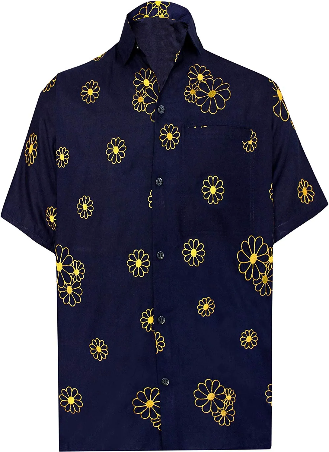 LA LEELA Shirt Casual Button Down Short Sleeve Beach Shirt Men Embroidered 170