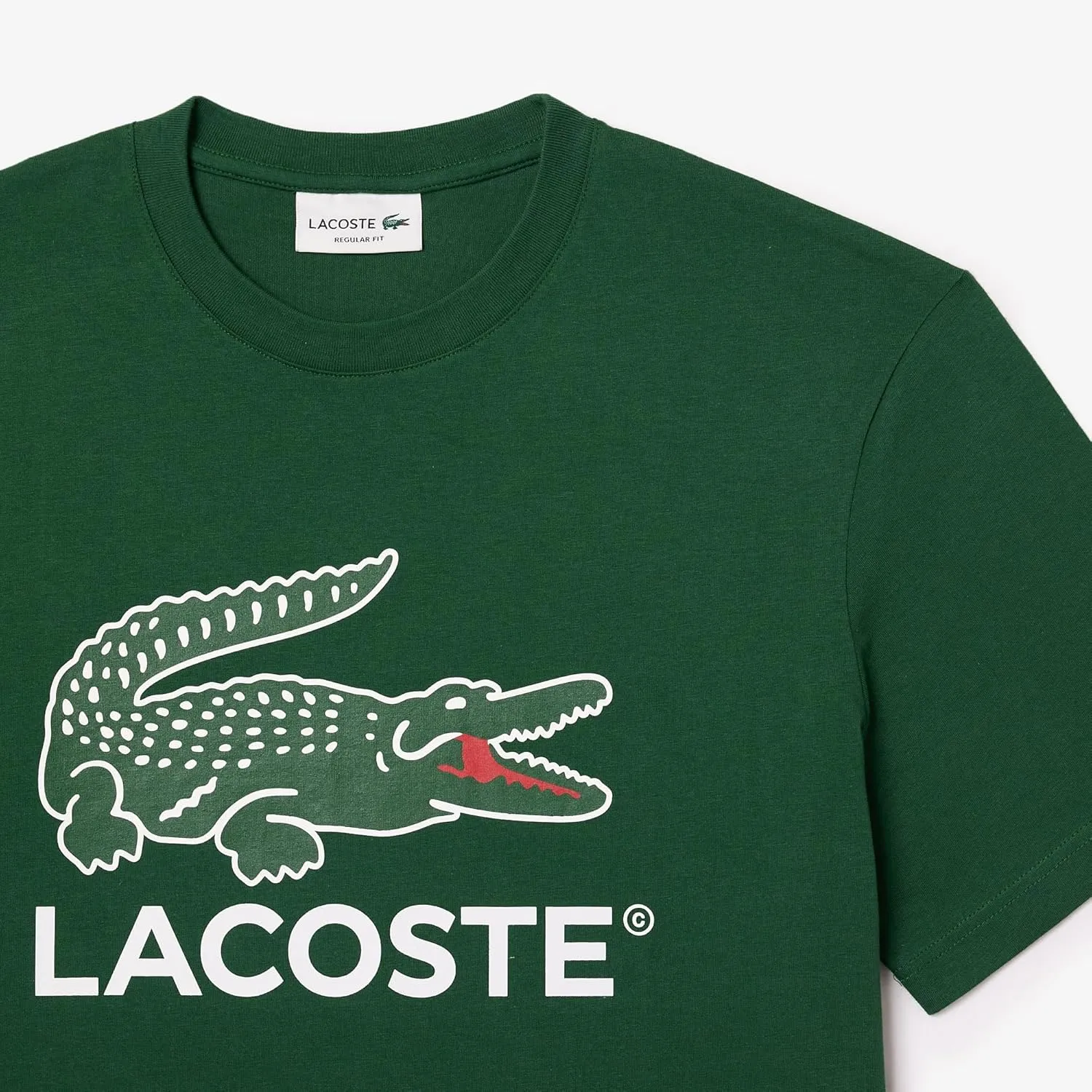 Lacoste Mens Regular Fit Short Sleeve Crew Neck Tee Shirt W Large Croc and Lacoste Graphic on the Front of the Chest