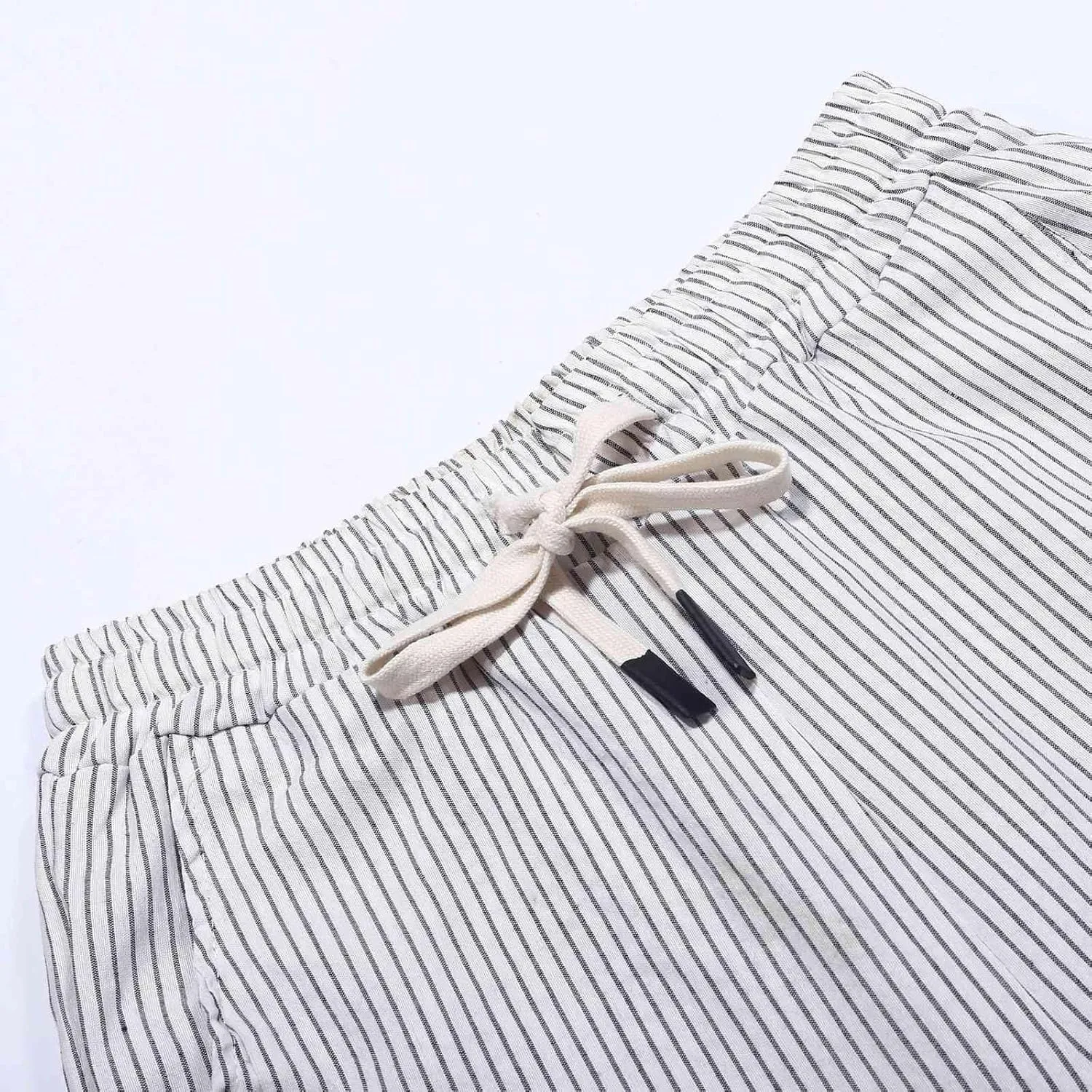 Linen Pants Women 2025 Summer Cotton Linen Capri Shorts Trendy Lightweight Drawstring Striped Short Pants with Pocket