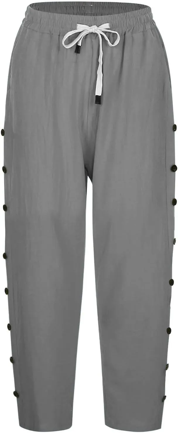 Linen Pants Women 2025 Summer Cotton Linen Capri Shorts Trendy Lightweight Drawstring Striped Short Pants with Pocket