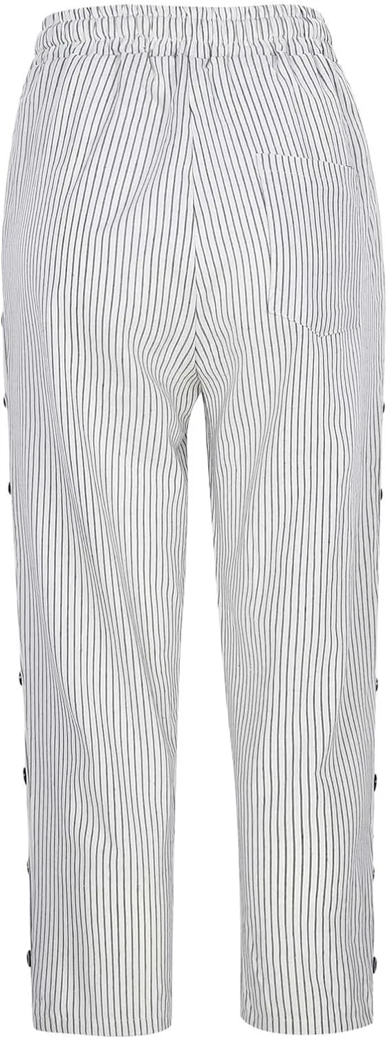 Linen Pants Women 2025 Summer Cotton Linen Capri Shorts Trendy Lightweight Drawstring Striped Short Pants with Pocket