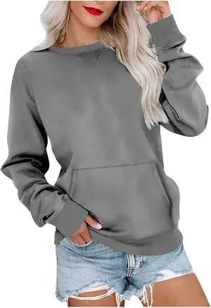 LRMQS Sweatshirt for Women Crewneck Trendy Long Sleeve Shirts with Pocket Fall Fashion 2024 Casual Cute Pullover Clothes