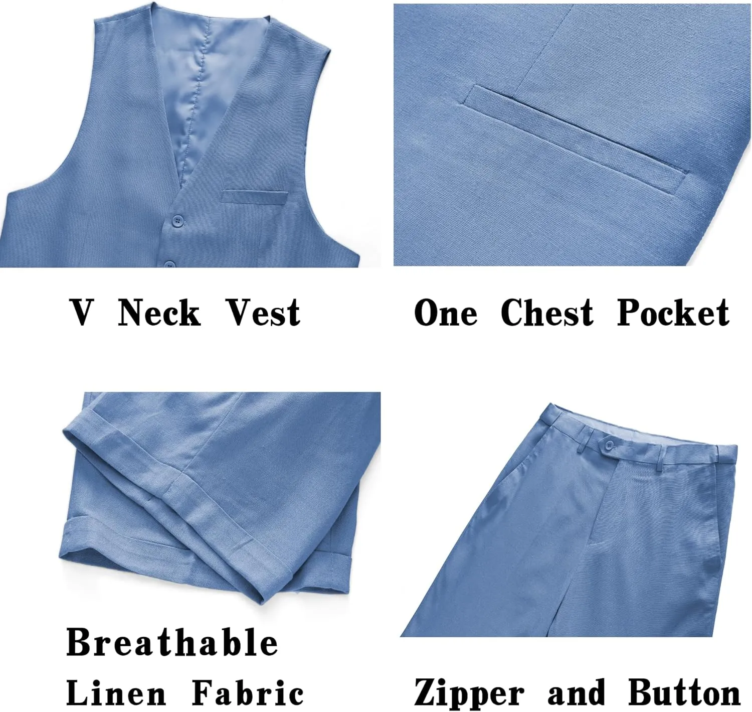 Mens 2-Piece Linen Summer Suit - Beach Wedding Guest Outfit with Vest and Shorts Set