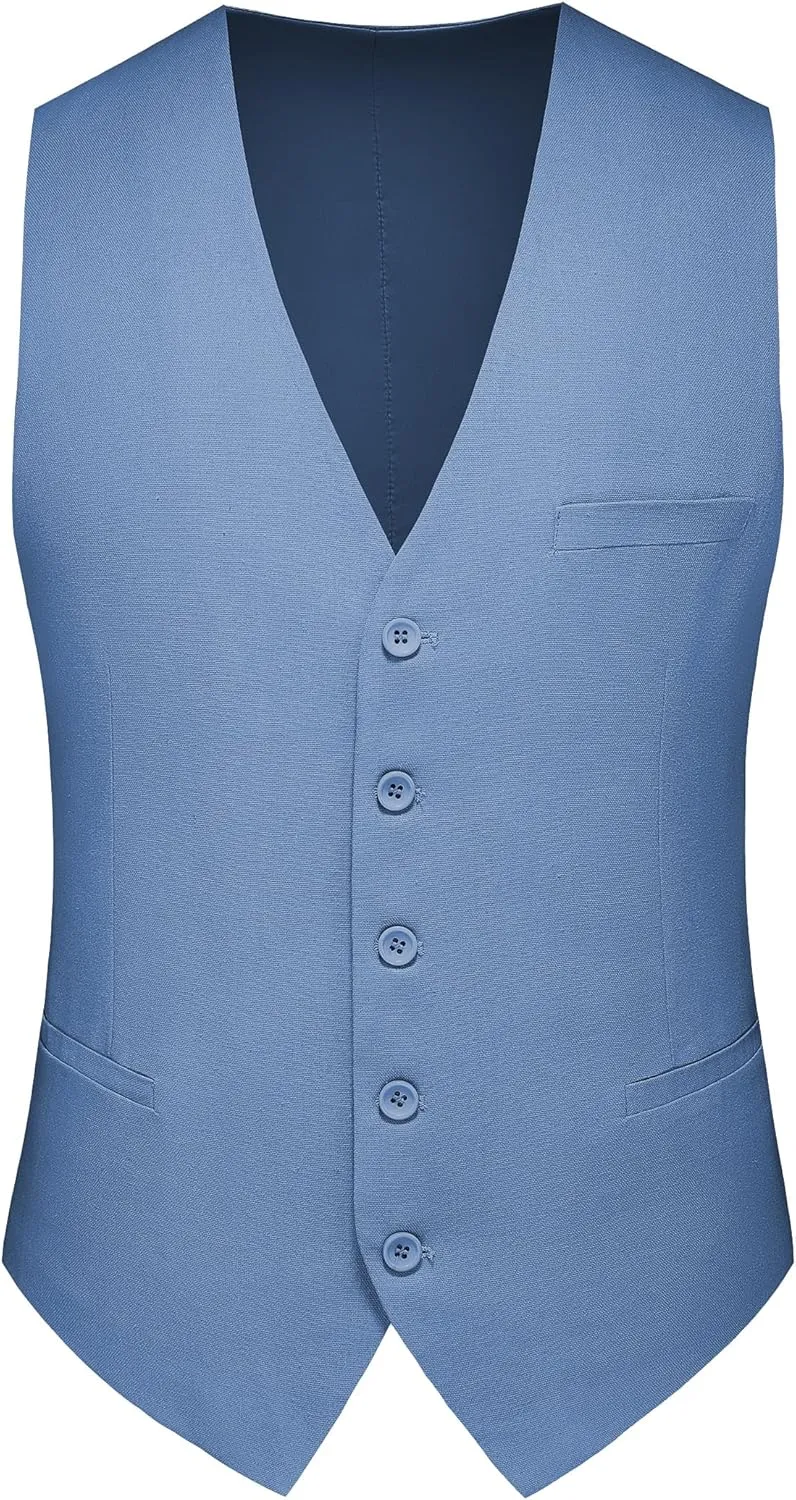 Mens 2-Piece Linen Summer Suit - Beach Wedding Guest Outfit with Vest and Shorts Set