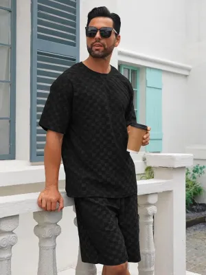 Men's 2 Piece Set Summer Outfits Casual Geometric Texture Short Sleeve Shirt and Shorts Track Suits for Men Set