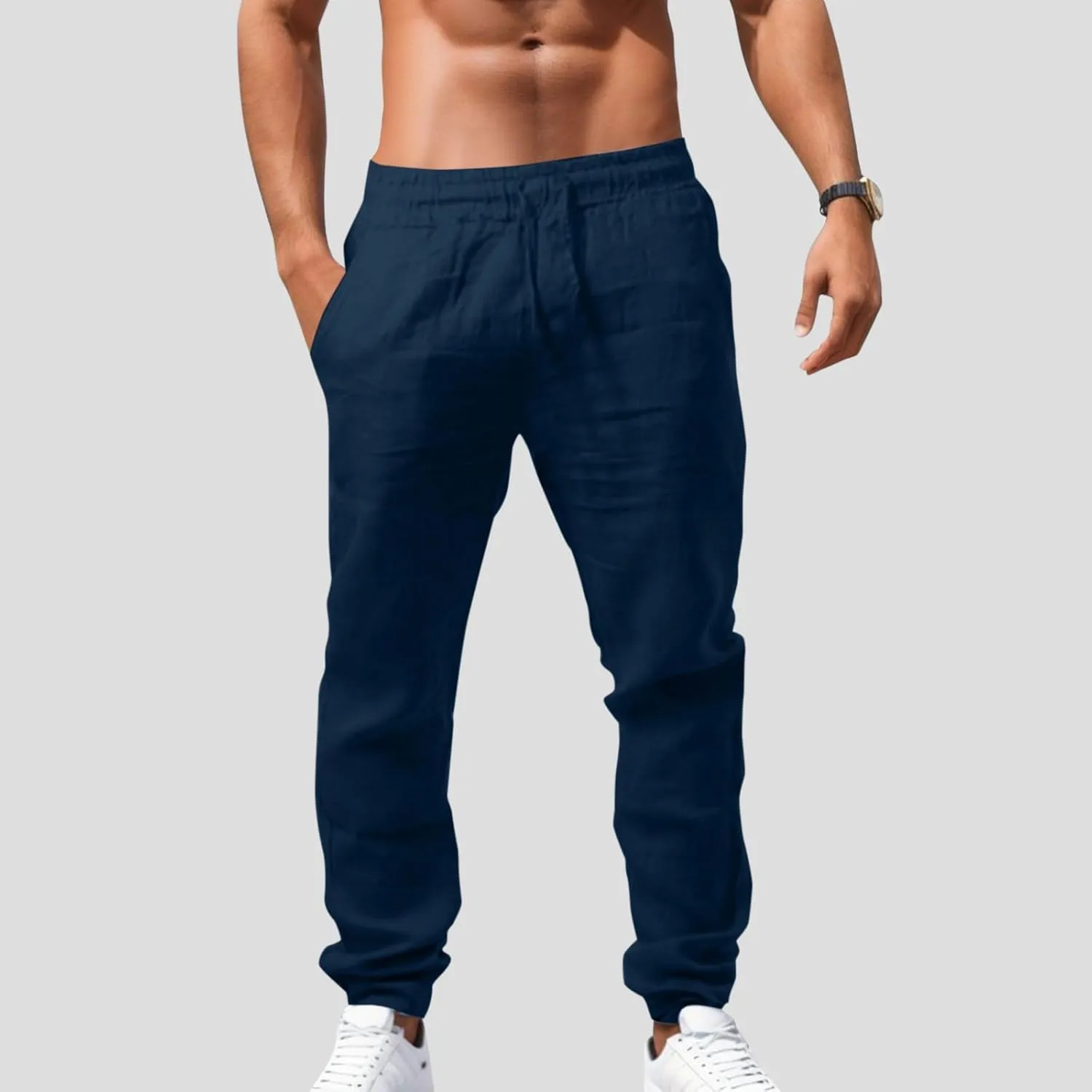 Men's Cargo Combat Pants Casual Cotton Stretchy Linen Pant Classic Sweatpants Joggers Sports Jogging Bottoms