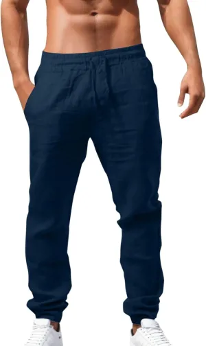 Men's Cargo Combat Pants Casual Cotton Stretchy Linen Pant Classic Sweatpants Joggers Sports Jogging Bottoms