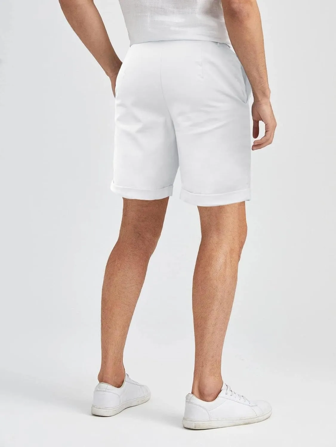 Men's Linen Casual Classic Short Elastic Waist Summer Beach Lightweight Board Slim-Fit with Pockets