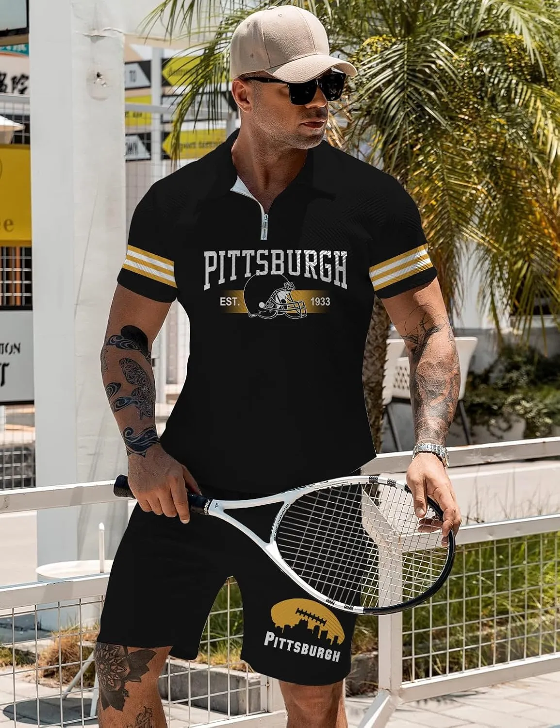 Men's Polo Shirt and Shorts Set Summer Outfits Fashion Casual Short Sleeve Polo Suit for Men 2 Piece Short Set