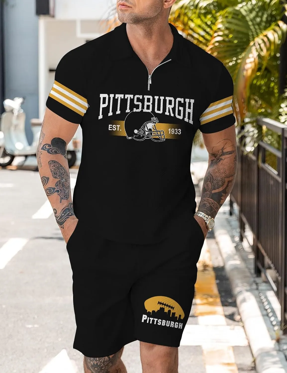 Men's Polo Shirt and Shorts Set Summer Outfits Fashion Casual Short Sleeve Polo Suit for Men 2 Piece Short Set