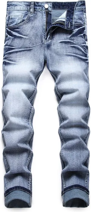 Men's Slim Fit Stretch Jean Blue Or Black Comfortable Soft Ripped Pants Demin