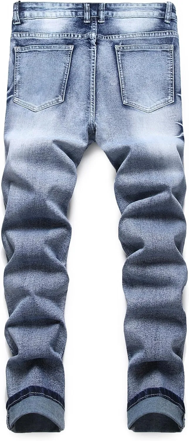Men's Slim Fit Stretch Jean Blue Or Black Comfortable Soft Ripped Pants Demin