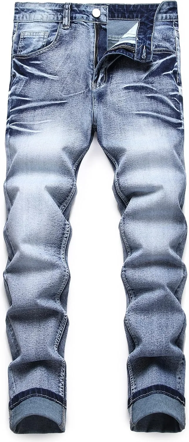 Men's Slim Fit Stretch Jean Blue Or Black Comfortable Soft Ripped Pants Demin