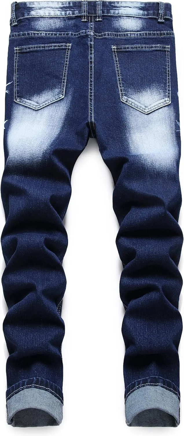 Men's Slim Fit Stretch Jean Blue Or Black Comfortable Soft Ripped Pants Demin