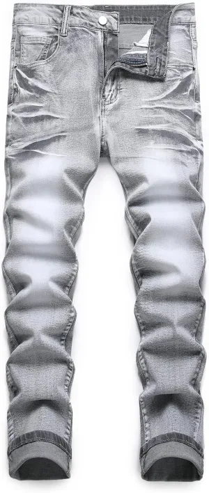 Men's Slim Fit Stretch Jean Blue Or Black Comfortable Soft Ripped Pants Demin