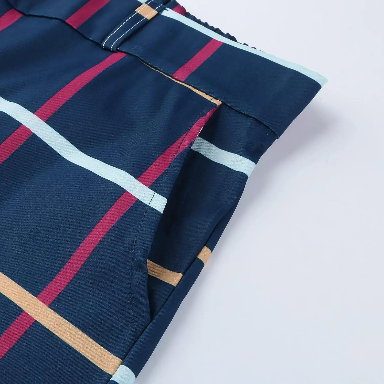 Mens Stretch Plaid Dress Pants Slim Fit Flat-Front Casual Skinny Chinos Business Fashion Golf Pencil Tapered Trousers