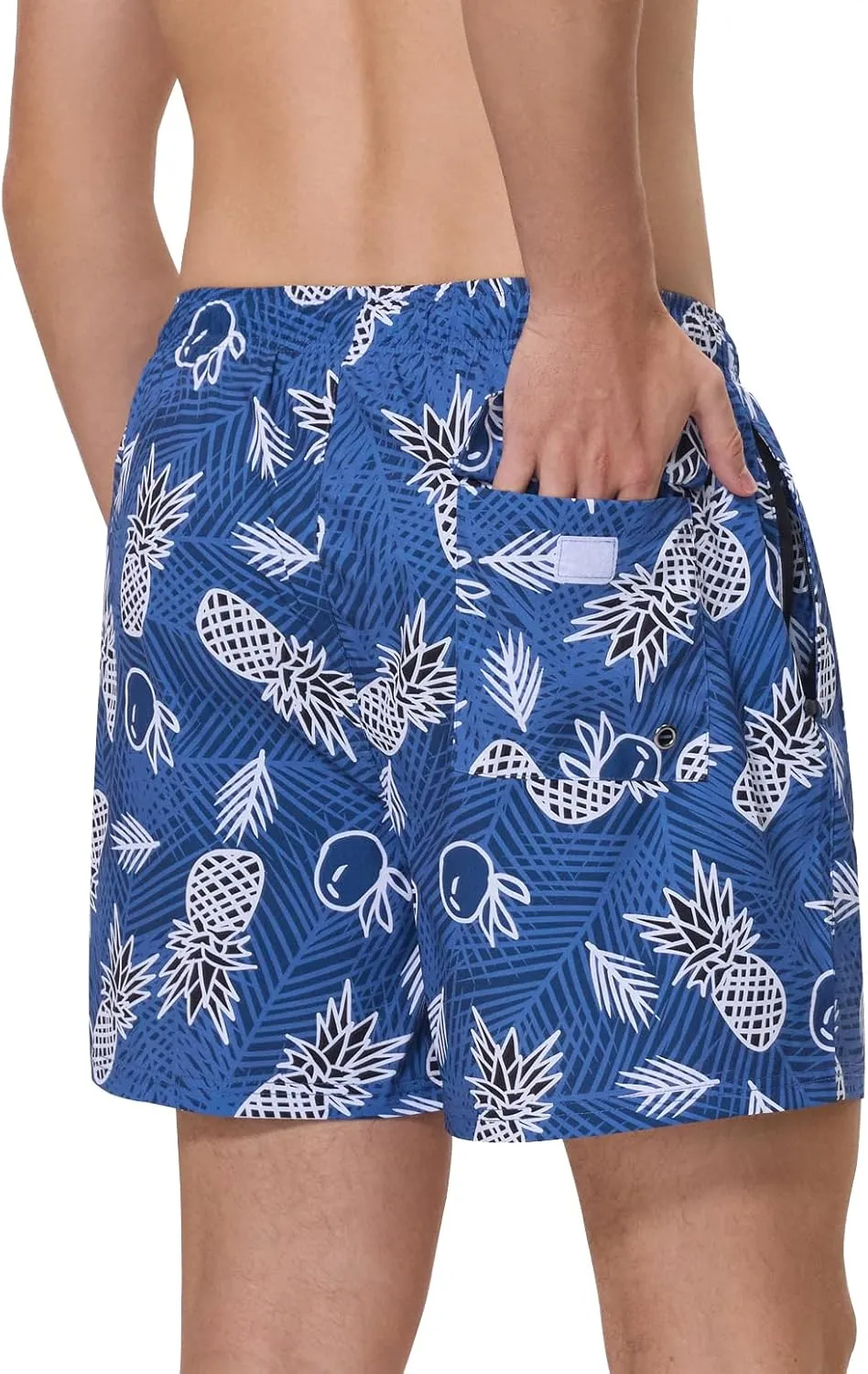 Mens Swim Trunks with Compression Liner 5" Stretch Beach Shorts 2 in 1 Quick Dry with Zipper Pockets Board Shorts