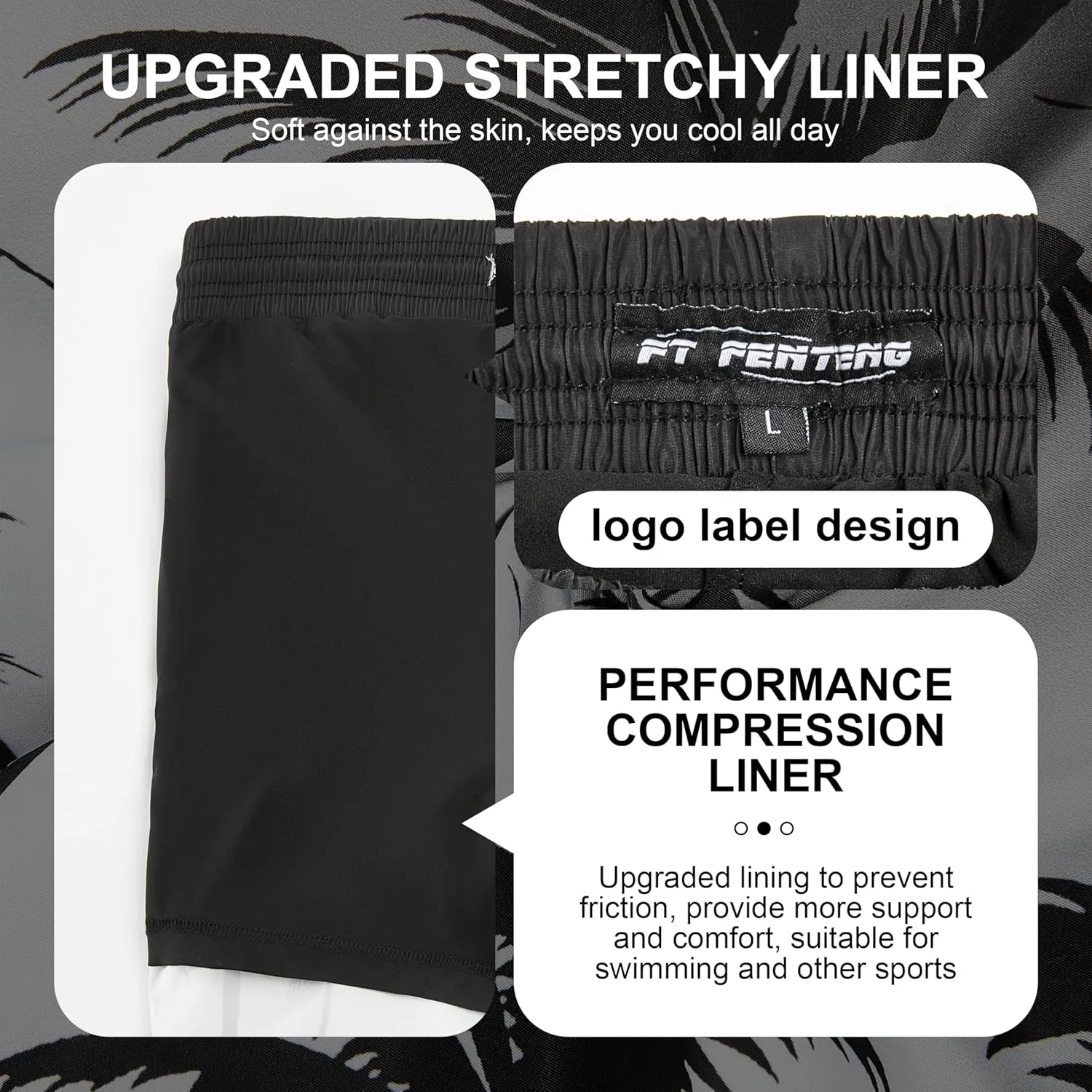 Mens Swim Trunks with Compression Liner 5" Stretch Board Shorts Quick Dry Zipper Pockets 2 in 1 Mens Bathing Suits