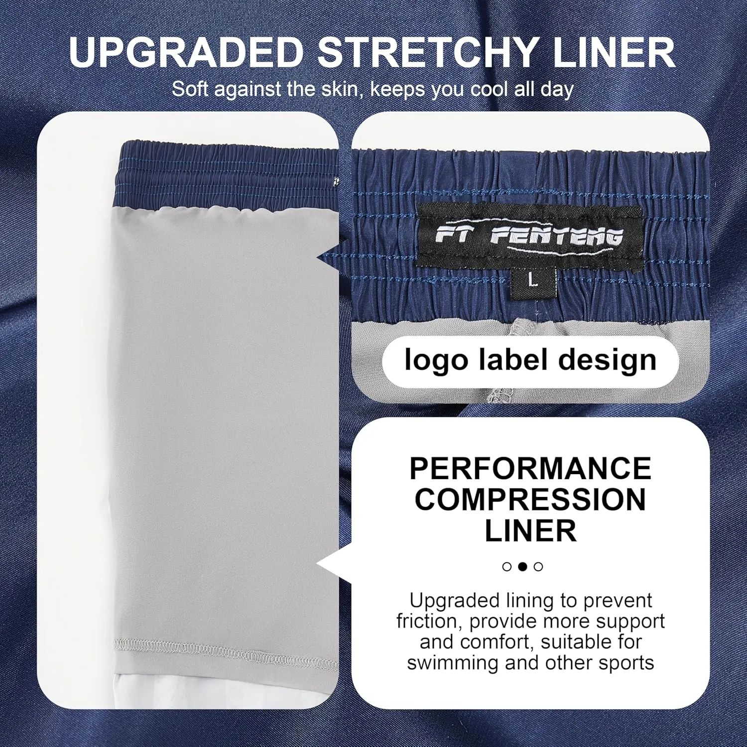 Mens Swim Trunks with Compression Liner 5" Stretch Board Shorts Quick Dry Zipper Pockets 2 in 1 Mens Bathing Suits