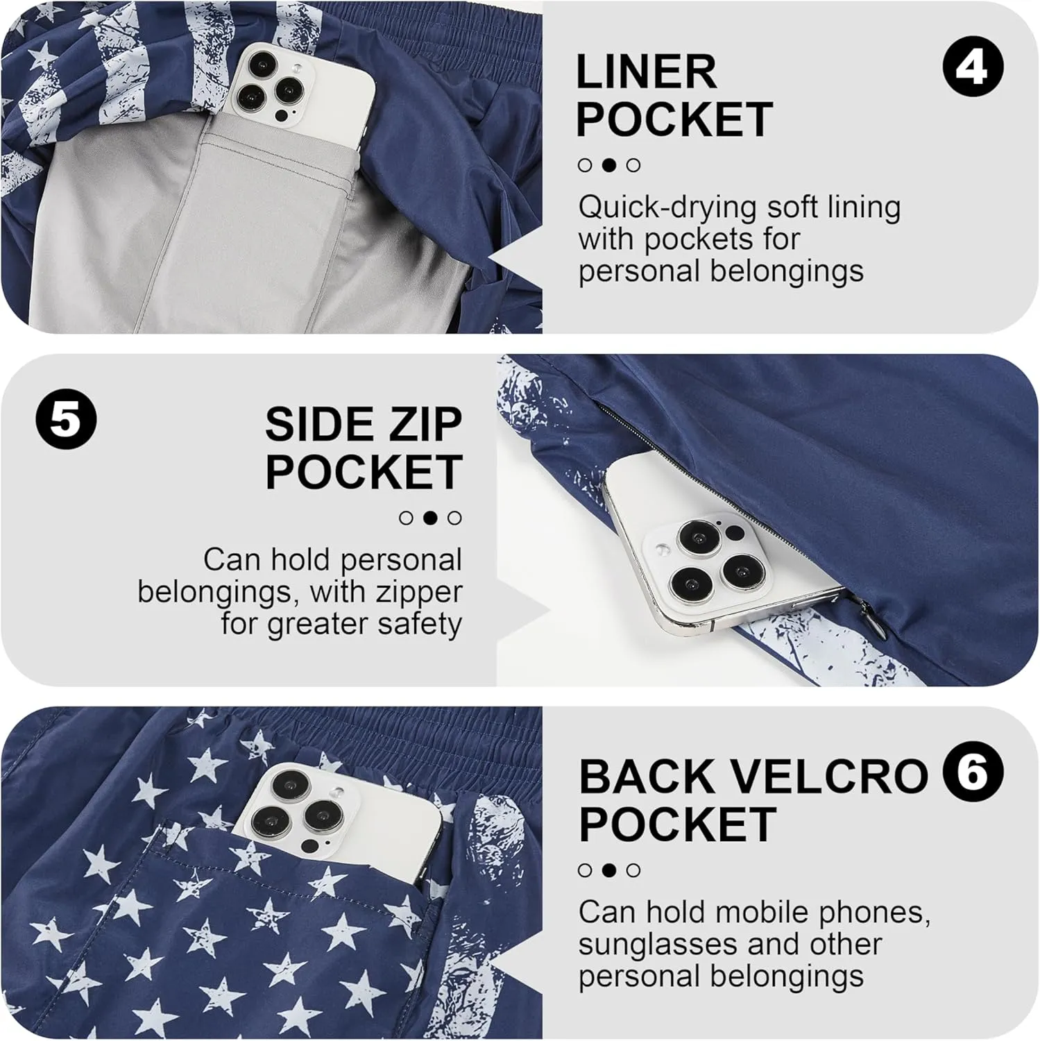 Mens Swim Trunks with Compression Liner 5" Stretch Board Shorts Quick Dry Zipper Pockets 2 in 1 Mens Bathing Suits