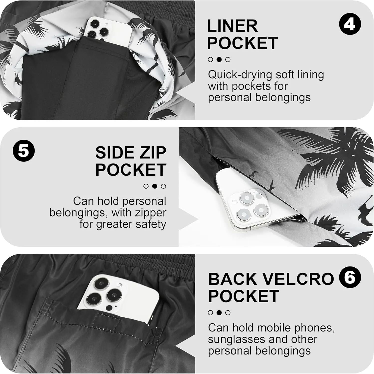 Mens Swim Trunks with Compression Liner 5" Stretch Board Shorts Quick Dry Zipper Pockets 2 in 1 Mens Bathing Suits