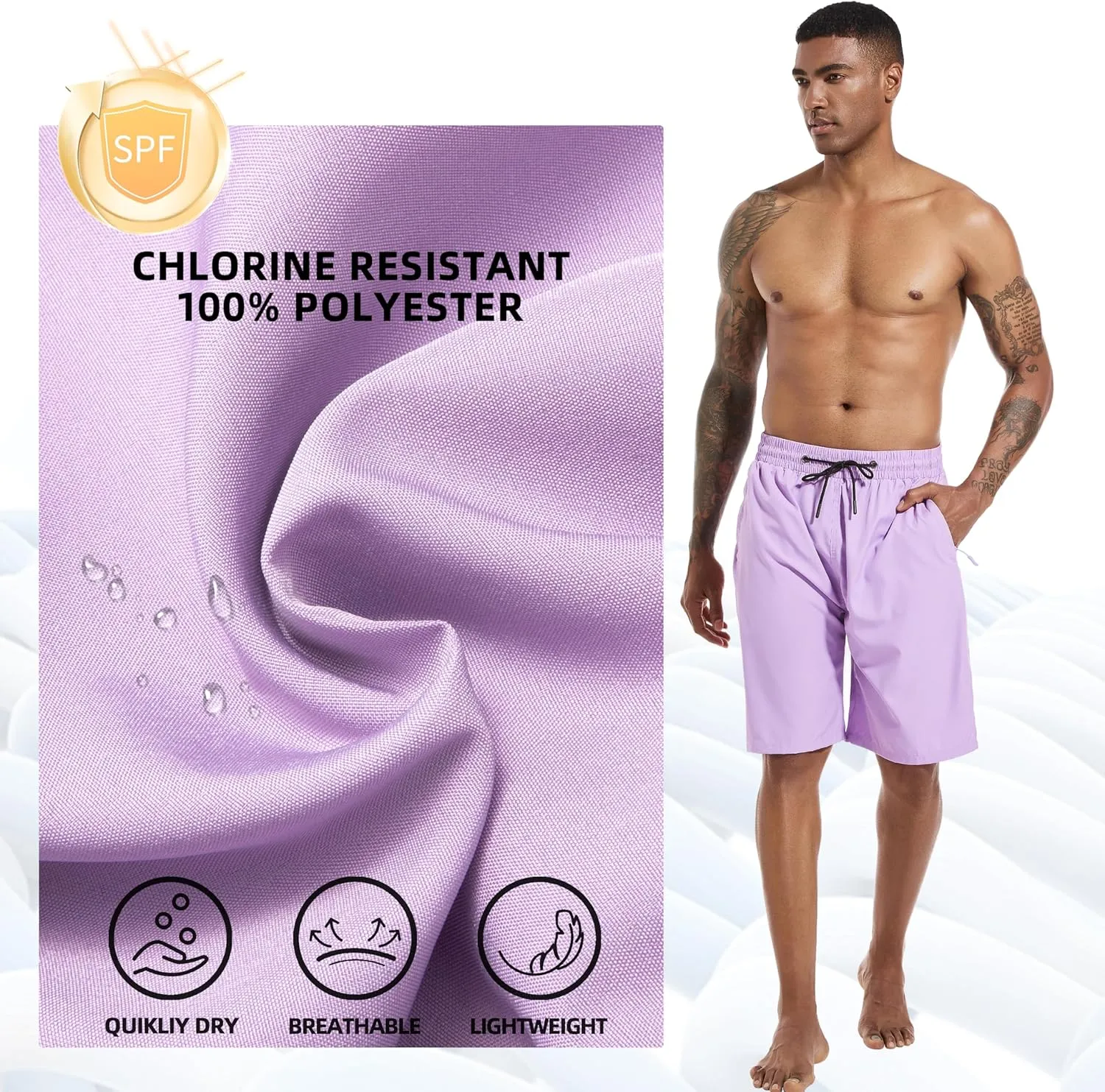 Mens Swim Trunks with Compression Liner 9" Board Shorts 2 in 1 Quick Dry Bathing Suits with Zipper Pockets