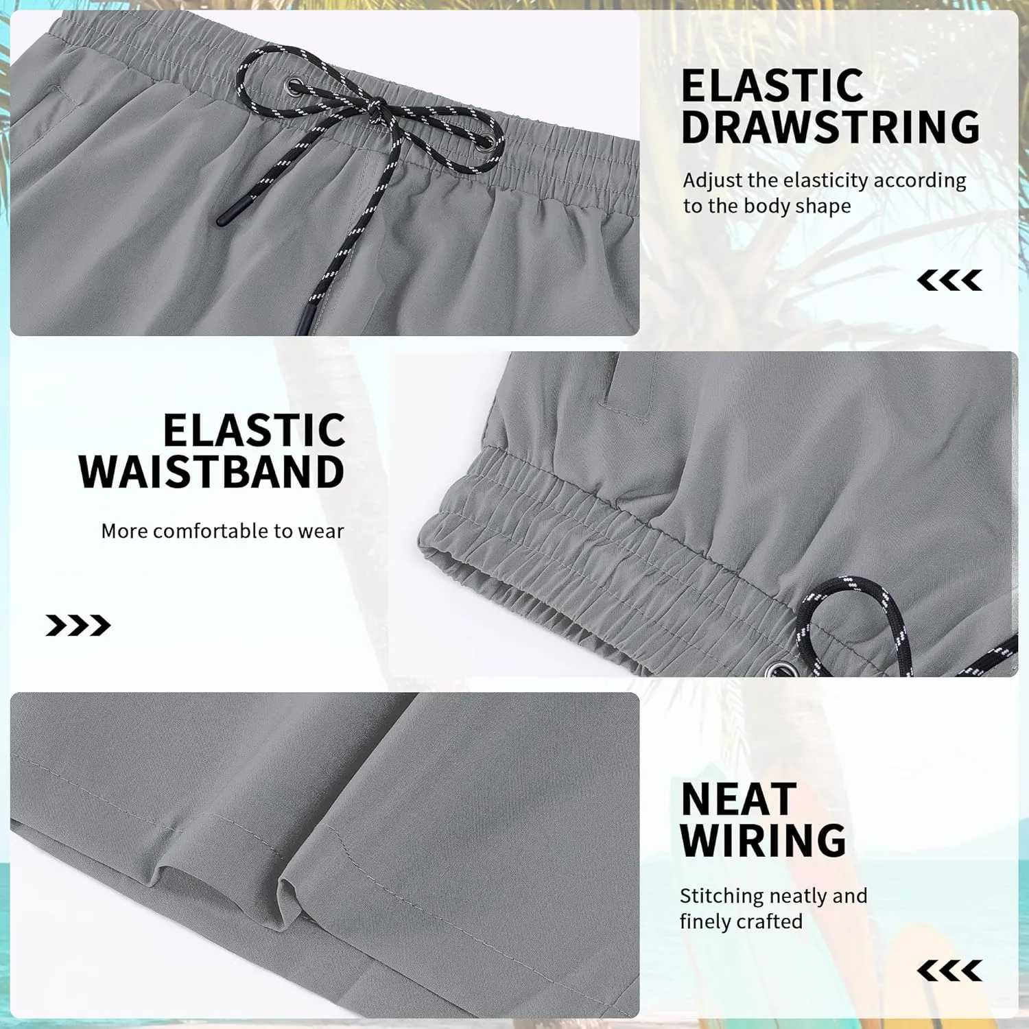 Mens Swim Trunks with Compression Liner 9" Board Shorts 2 in 1 Quick Dry Bathing Suits with Zipper Pockets