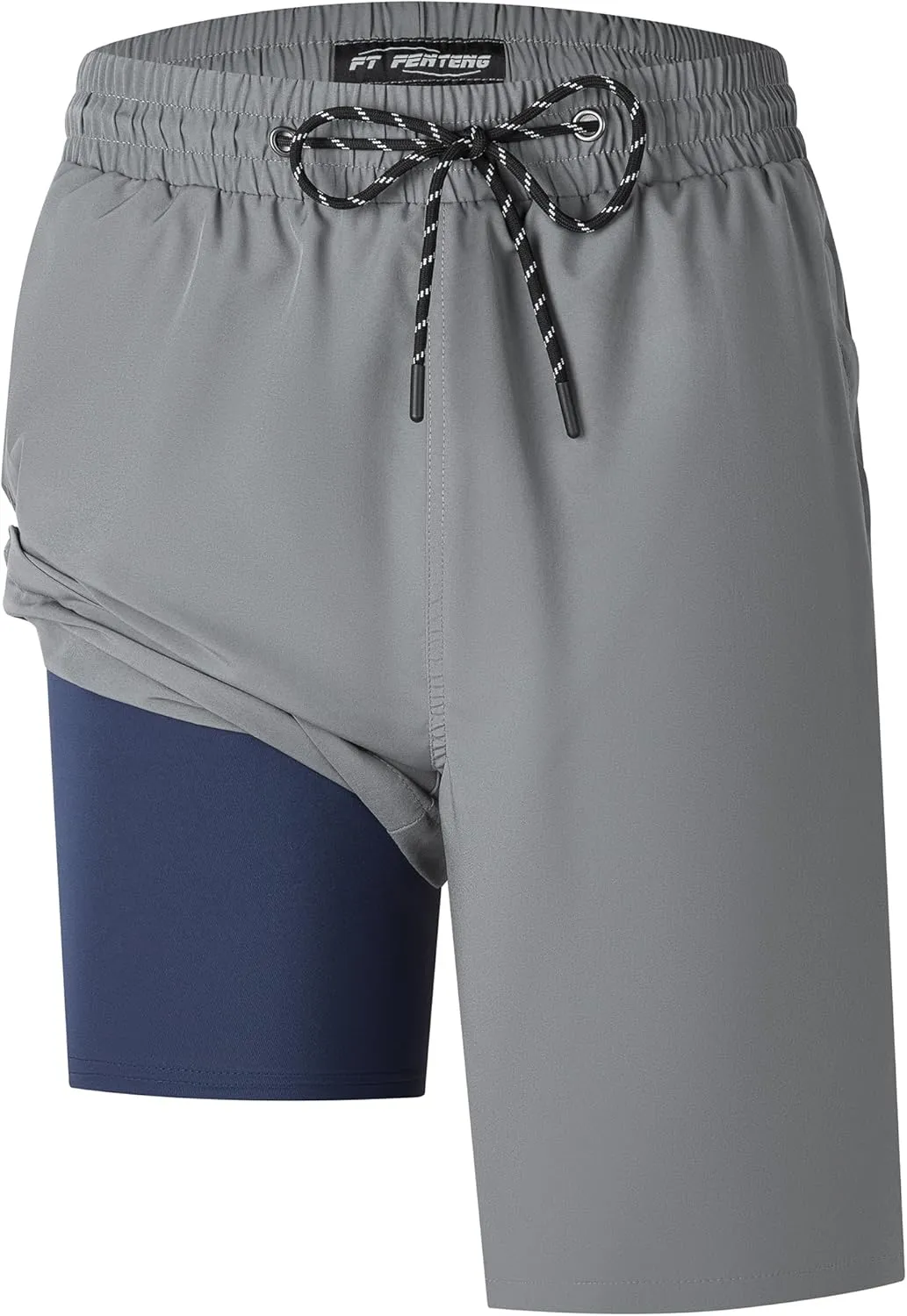 Mens Swim Trunks with Compression Liner 9" Board Shorts 2 in 1 Quick Dry Bathing Suits with Zipper Pockets