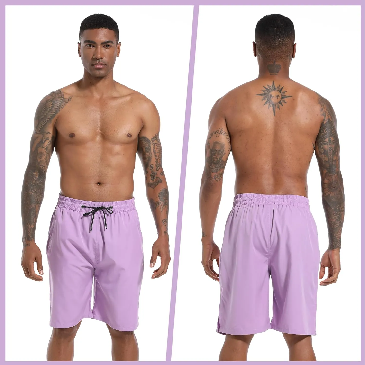 Mens Swim Trunks with Compression Liner 9" Board Shorts 2 in 1 Quick Dry Bathing Suits with Zipper Pockets