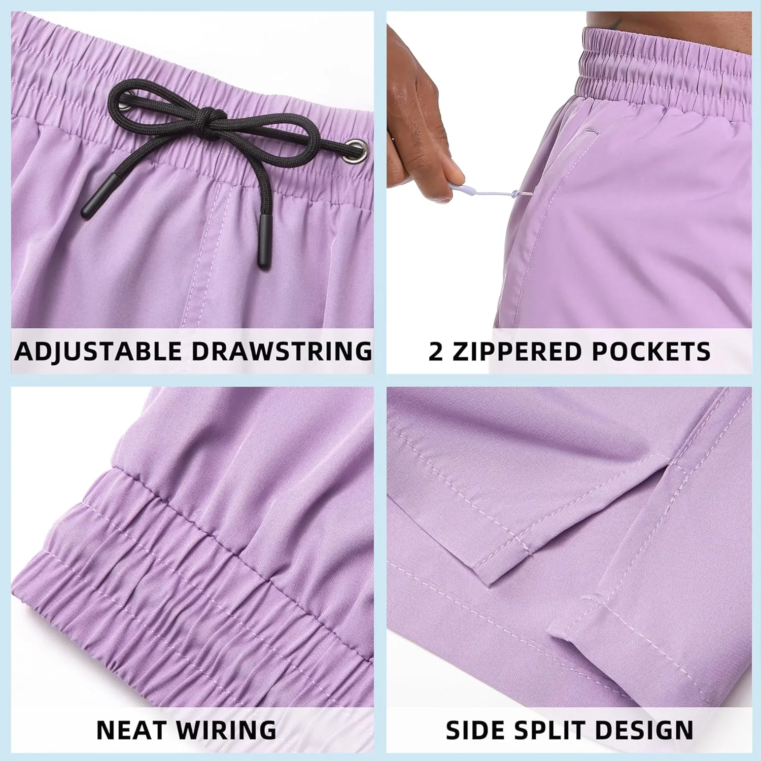 Mens Swim Trunks with Compression Liner 9" Board Shorts 2 in 1 Quick Dry Bathing Suits with Zipper Pockets