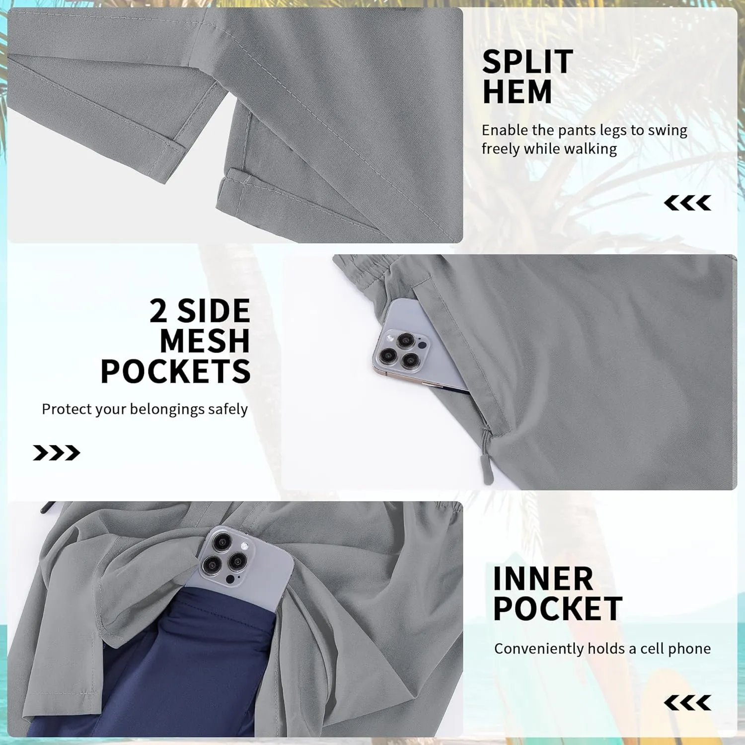 Mens Swim Trunks with Compression Liner 9" Board Shorts 2 in 1 Quick Dry Bathing Suits with Zipper Pockets